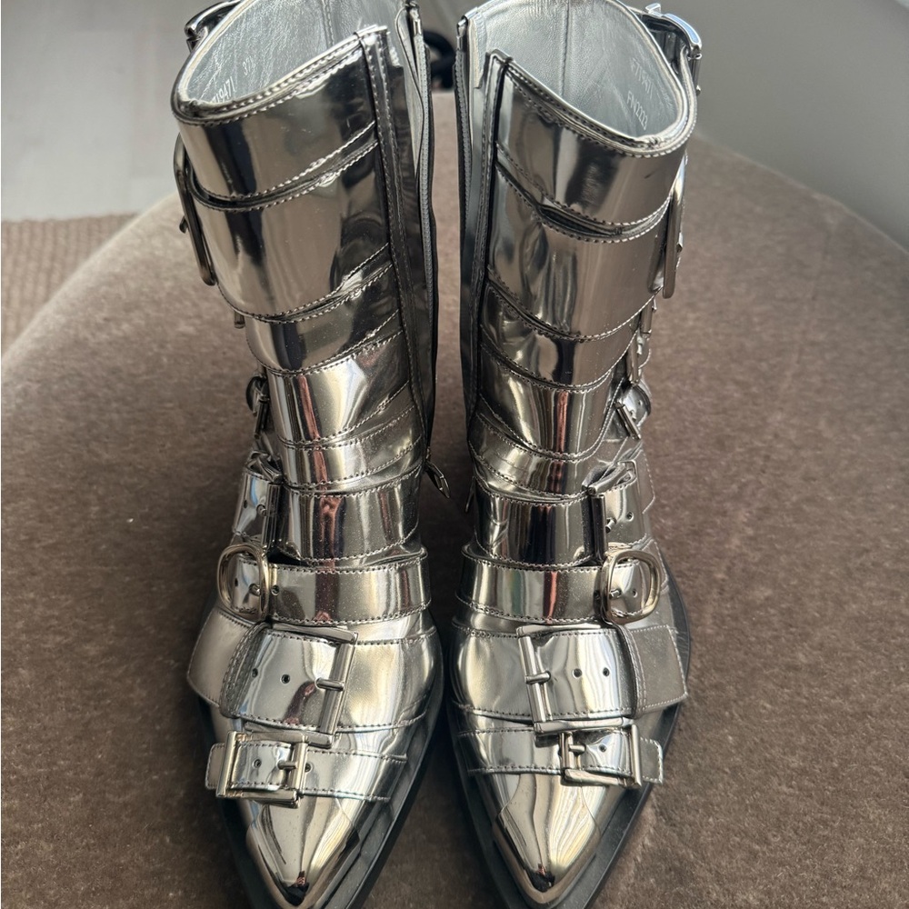 Alexander McQueen Silver Combat Boots